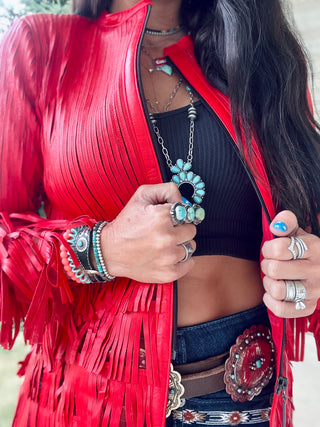Short Duster Leather Jacket- Red