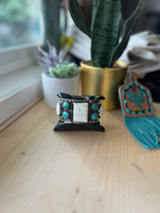 White Buffalo and Turquoise Cuff - Paige Wallace Designs