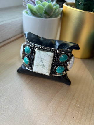 White Buffalo and Turquoise Cuff - Paige Wallace Designs