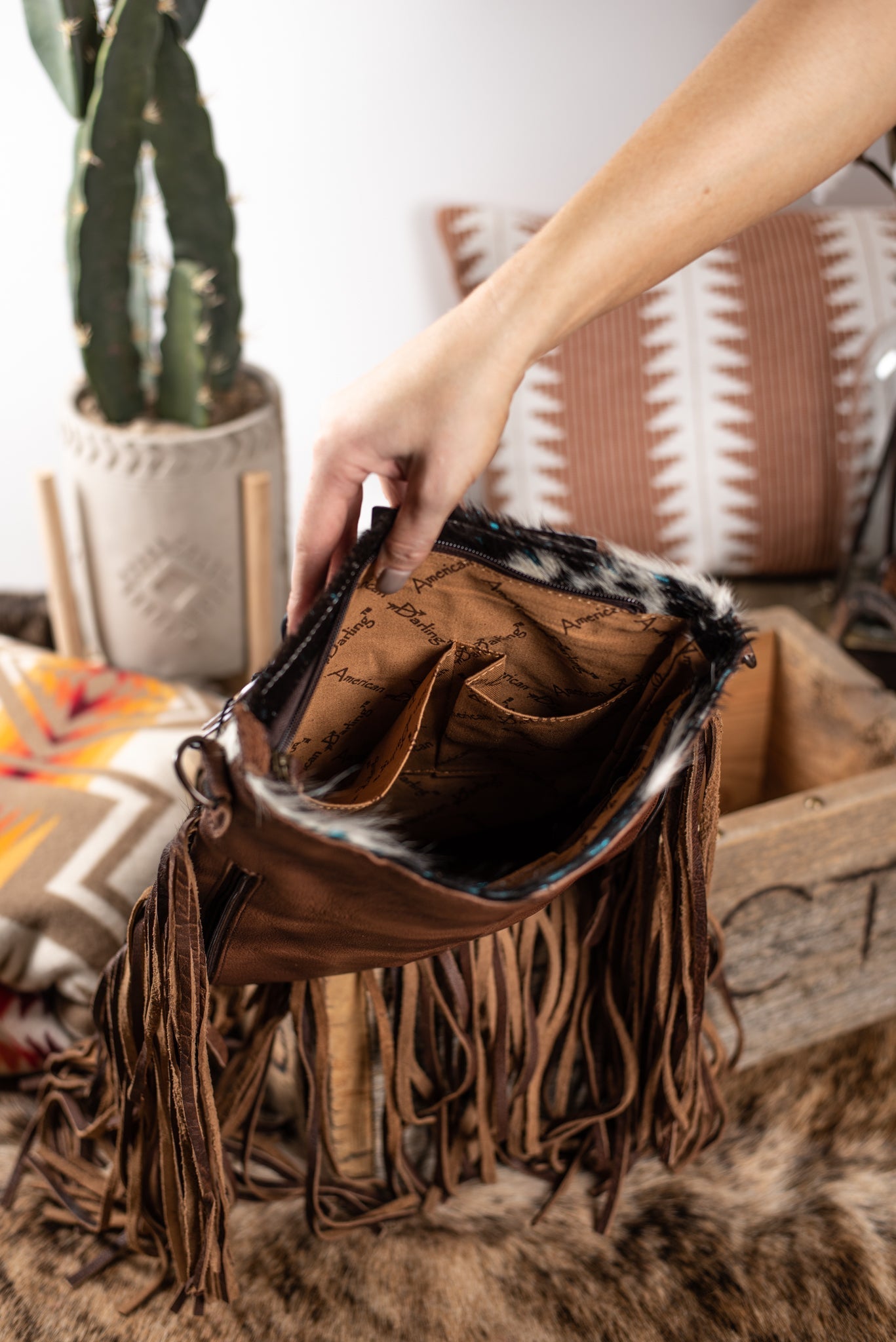 The Gallup Turquoise Acid Wash Fringe Purse