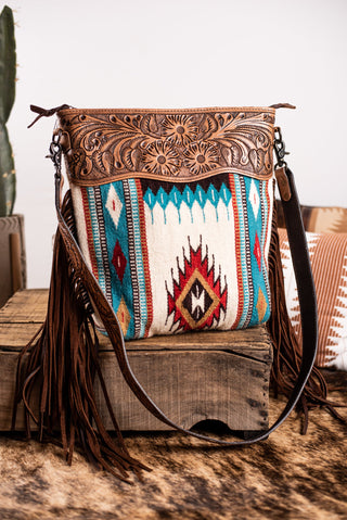 The Maddox Saddle Blanket Purse - Rust and Turquoise