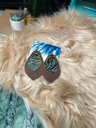 Brown and Turquoise Embossed Earring