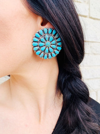Round Turquoise Cluster Earrings - Large - Triangle T Boutique