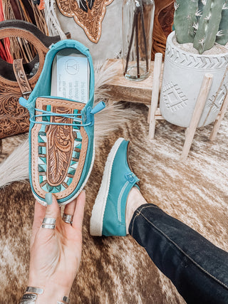 The Winchester Tooled Leather Shoes - Turquoise
